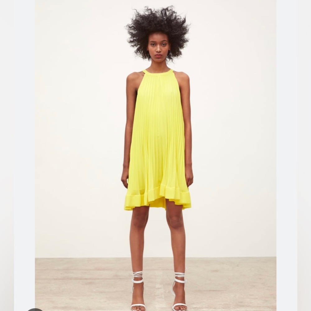 Zara yellow pleated dress